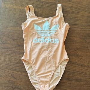 adidas Peach & White Trefoil One-Piece Swim